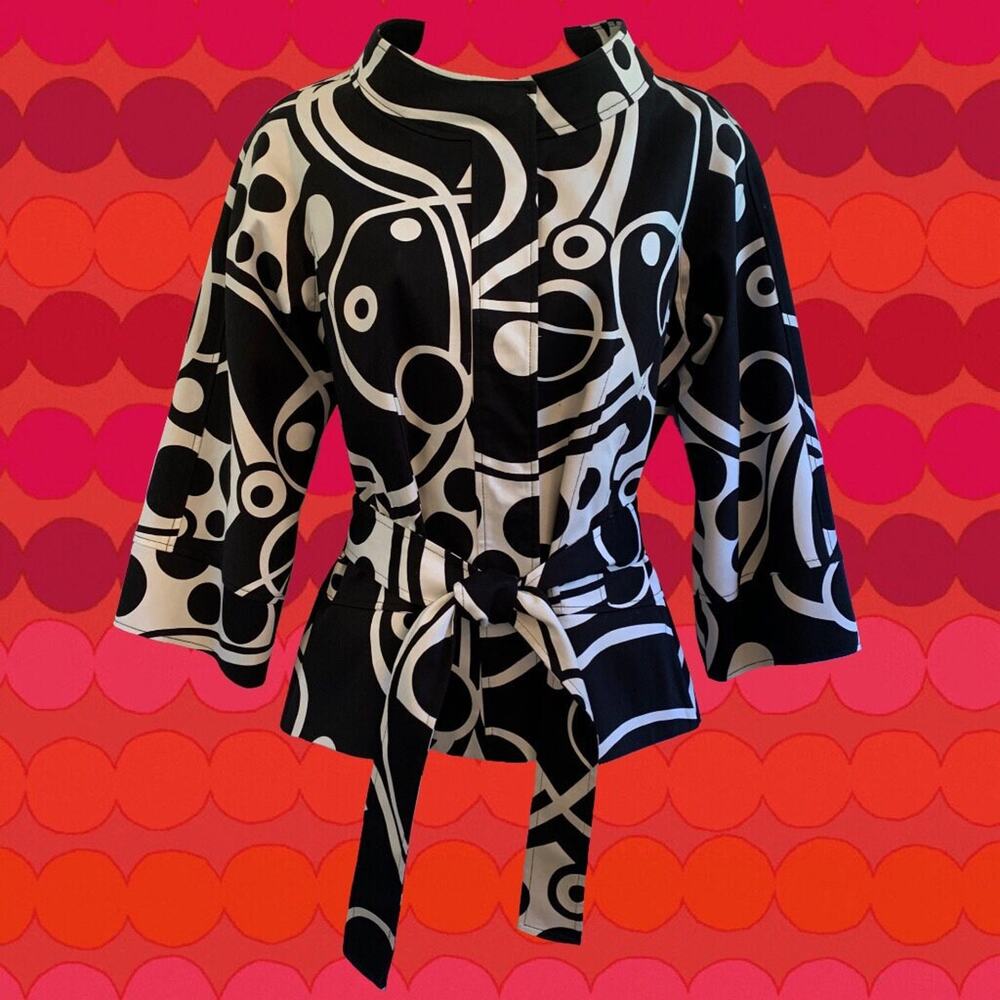 Vintage 90's Black & White Pop Patterned Jacket • Standing Bateau Collar